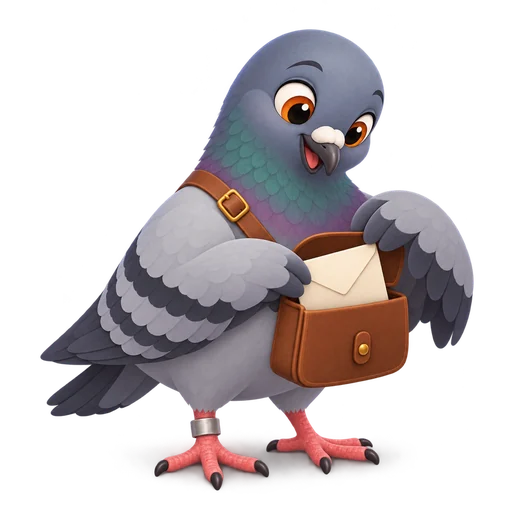 Pigeon tucking an envelope into a satchel